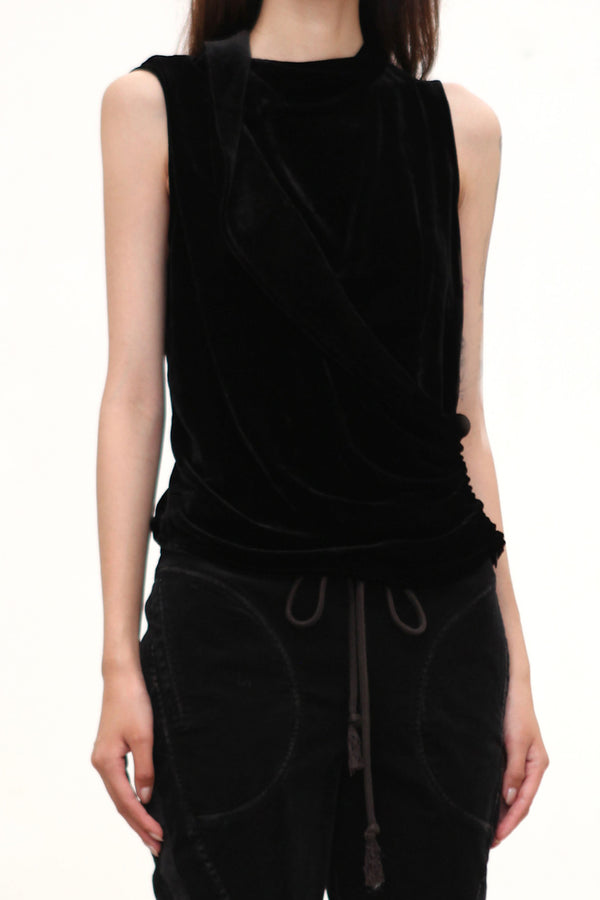 OUDE WAAG 25 autumn and winter halter neck draped velvet vest OW-OW-25AW-TP13-HEI black